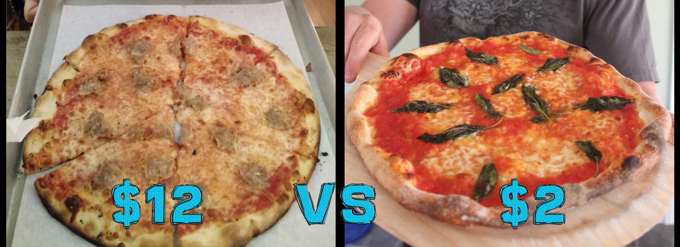 Picture of home vs store made pizza.