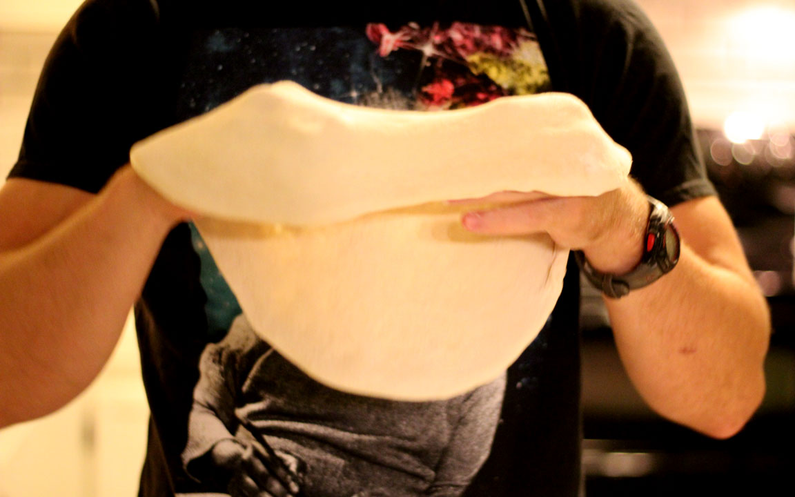 Picture of dough stretching.