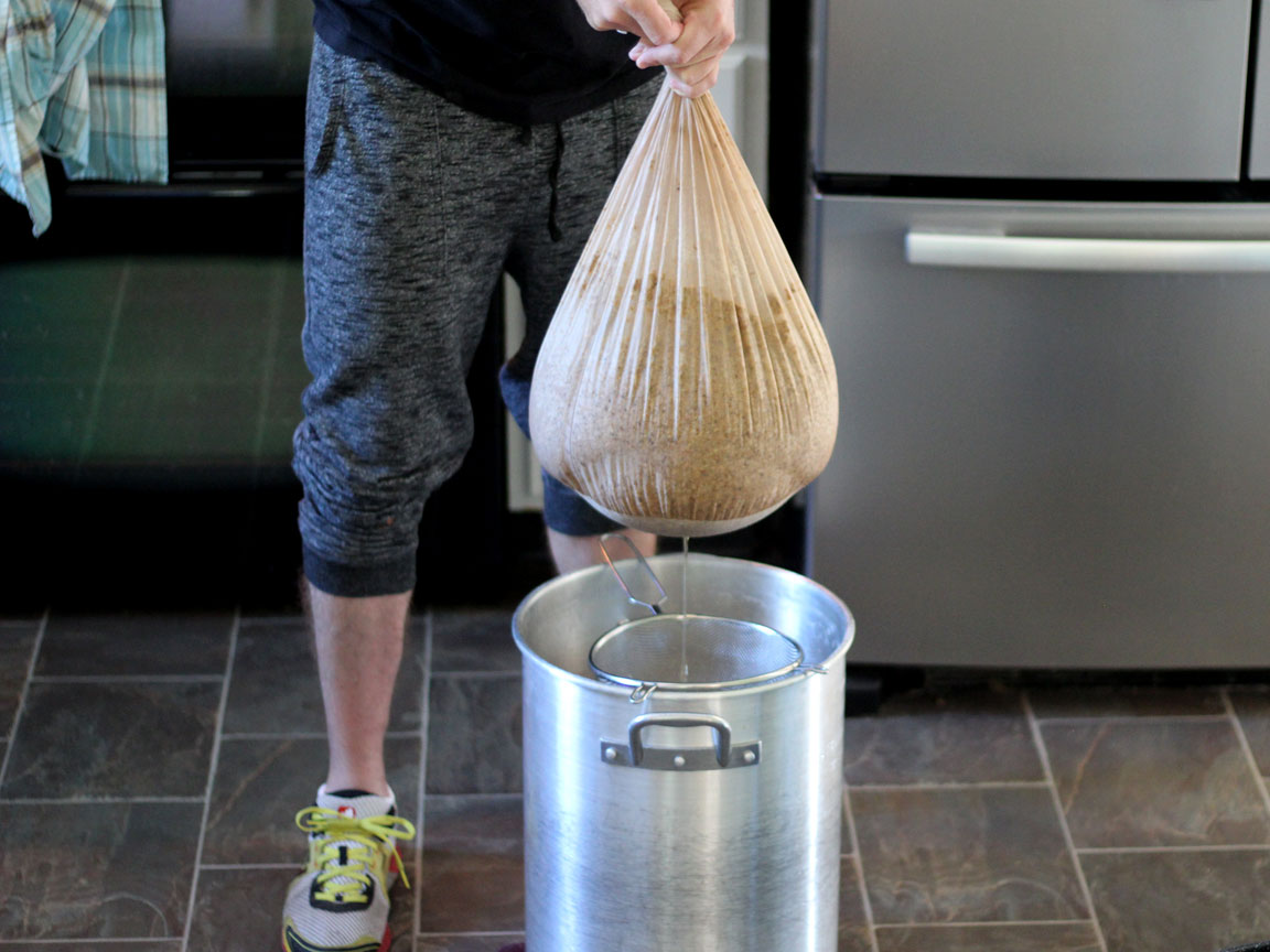 Picture of brew bag draining.